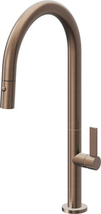 California Faucets Poetto Llave de Cocina Extraible Contemporanea con Rociador de Boton - Pico Alto en Arco - Bronce Satinado