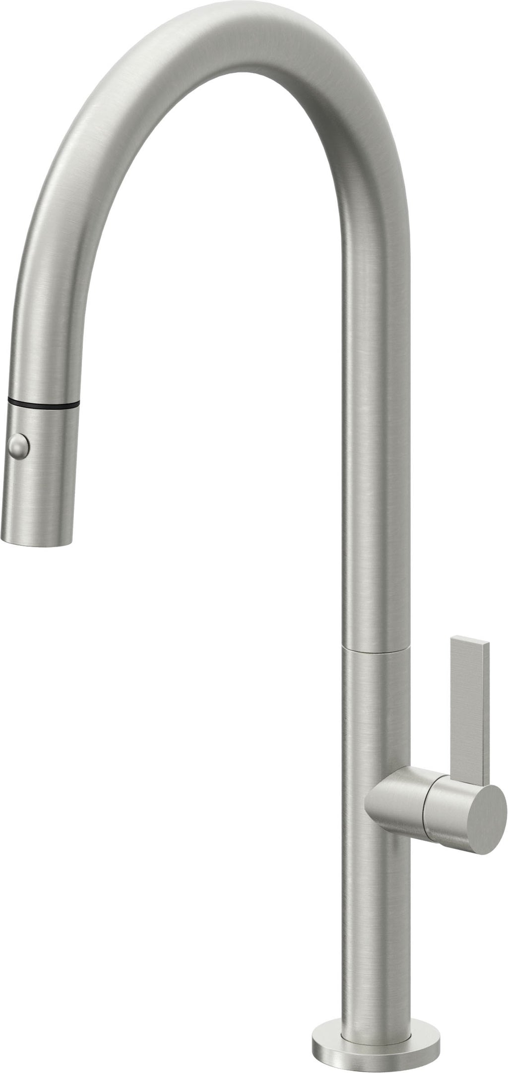 California Faucets Poetto Llave de Cocina Extraible Contemporanea con Rociador de Boton - Pico Alto en Arco - Cromo Satinado
