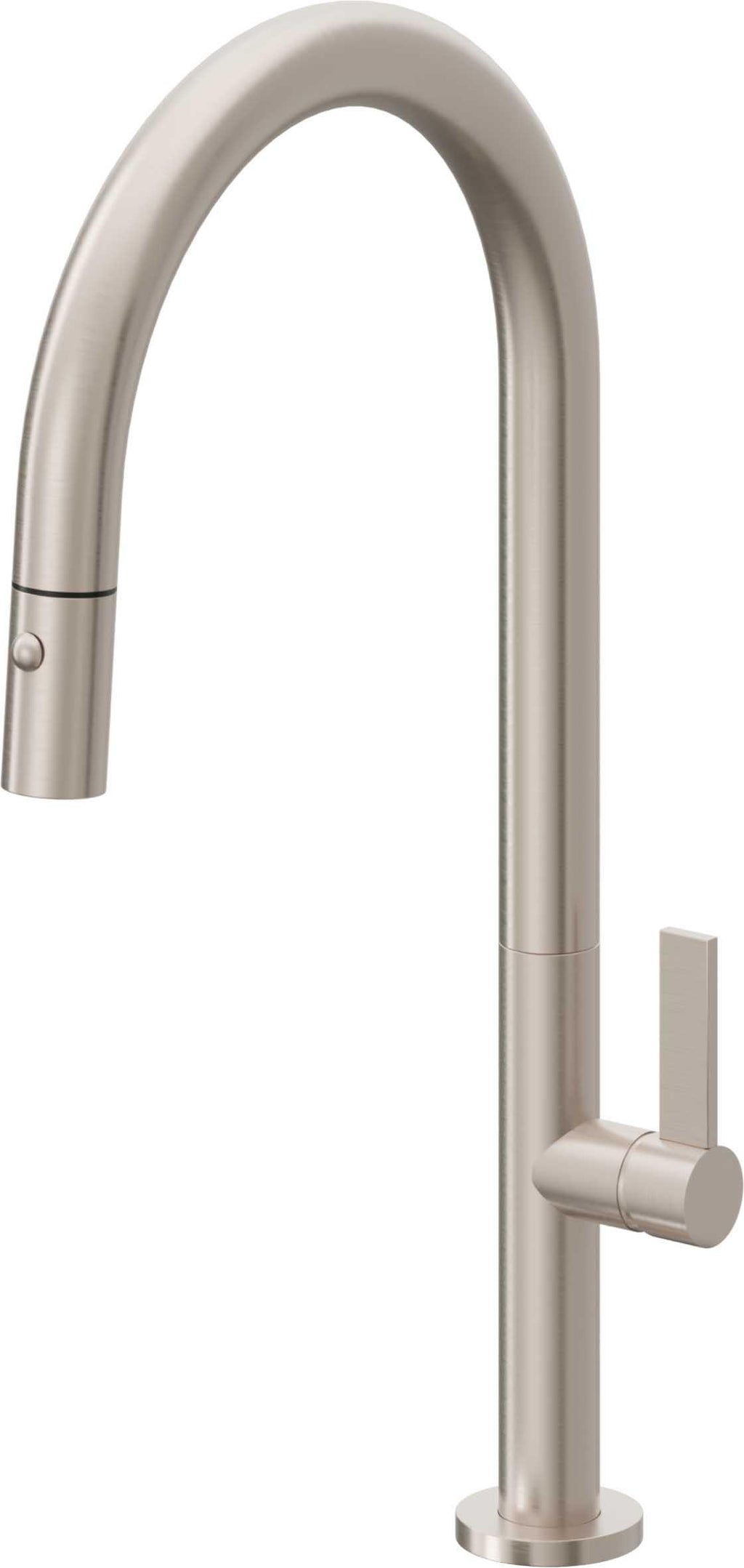 California Faucets Poetto Llave de Cocina Extraible Contemporanea con Rociador de Boton - Pico Alto en Arco - Níquel Satinado