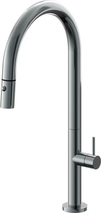 California Faucets Poetto Llave de Cocina Extraible Contemporanea con Rociador de Boton - Pico Alto en Arco - Níquel Negro
