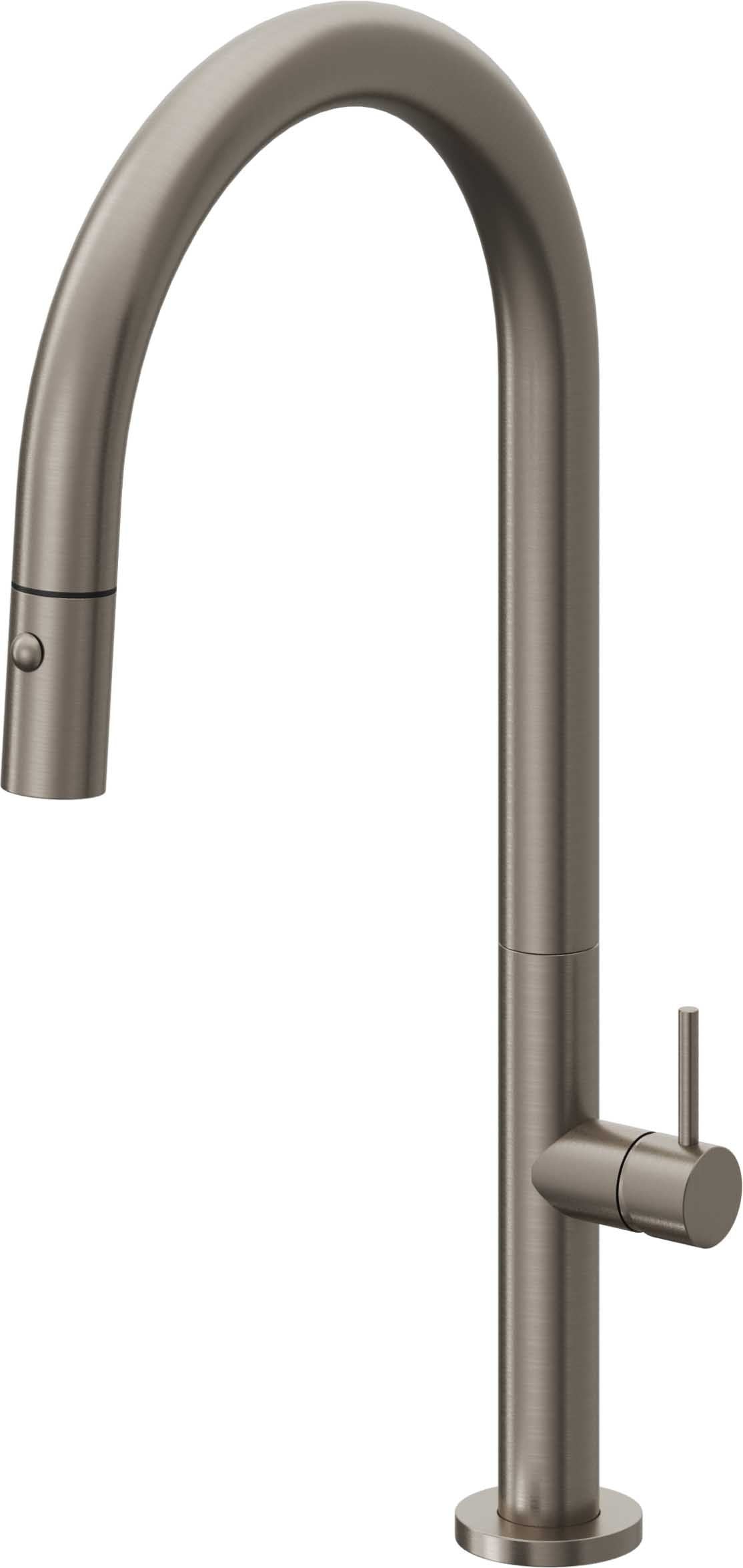 California Faucets Poetto Llave de Cocina Extraible Contemporanea con Rociador de Boton - Pico Alto en Arco - Grafito