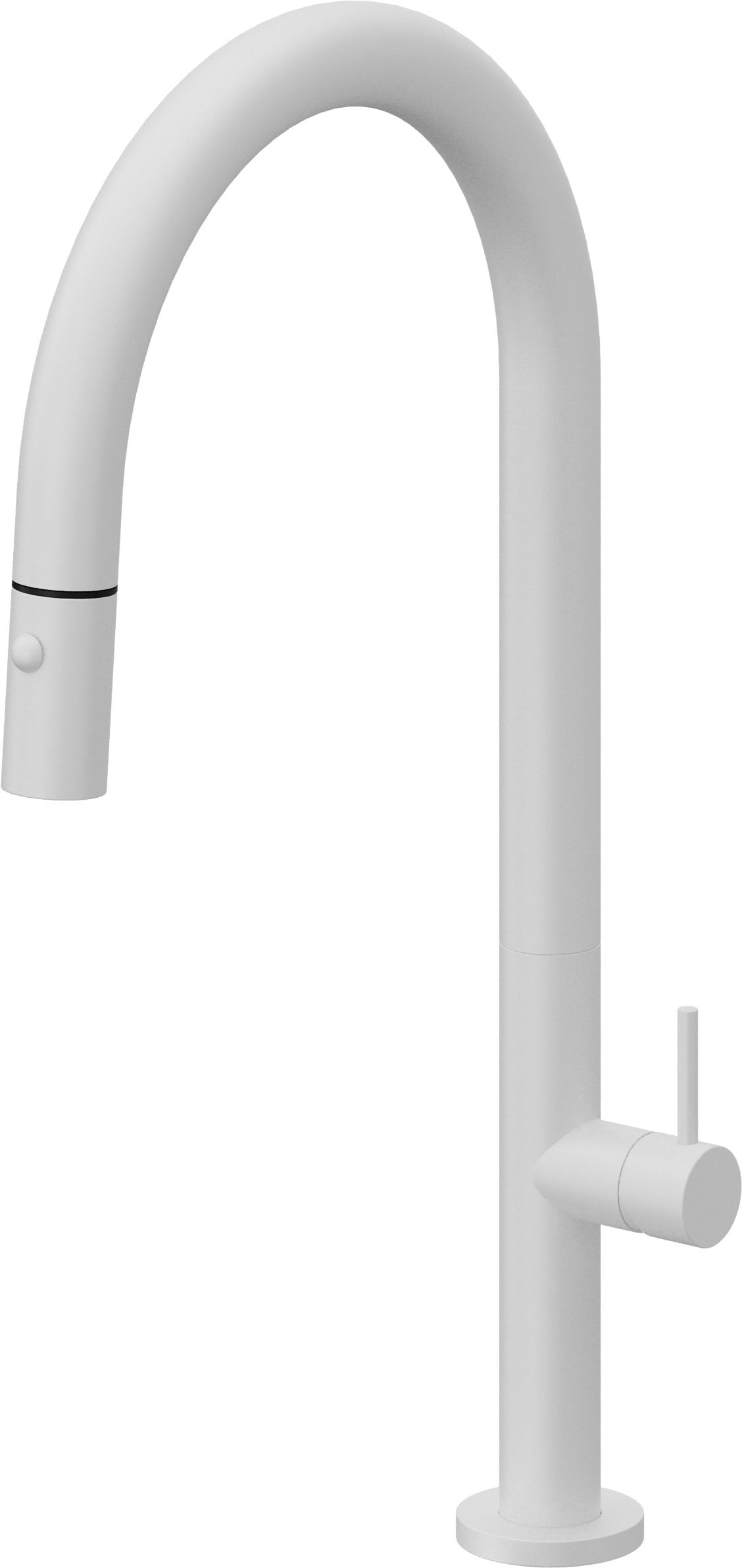 California Faucets Poetto Llave de Cocina Extraible Contemporanea con Rociador de Boton - Pico Alto en Arco - Blanco Mate