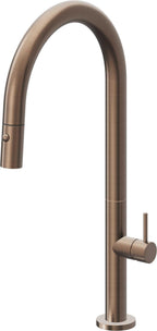 California Faucets Poetto Llave de Cocina Extraible Contemporanea con Rociador de Boton - Pico Alto en Arco - Bronce Satinado