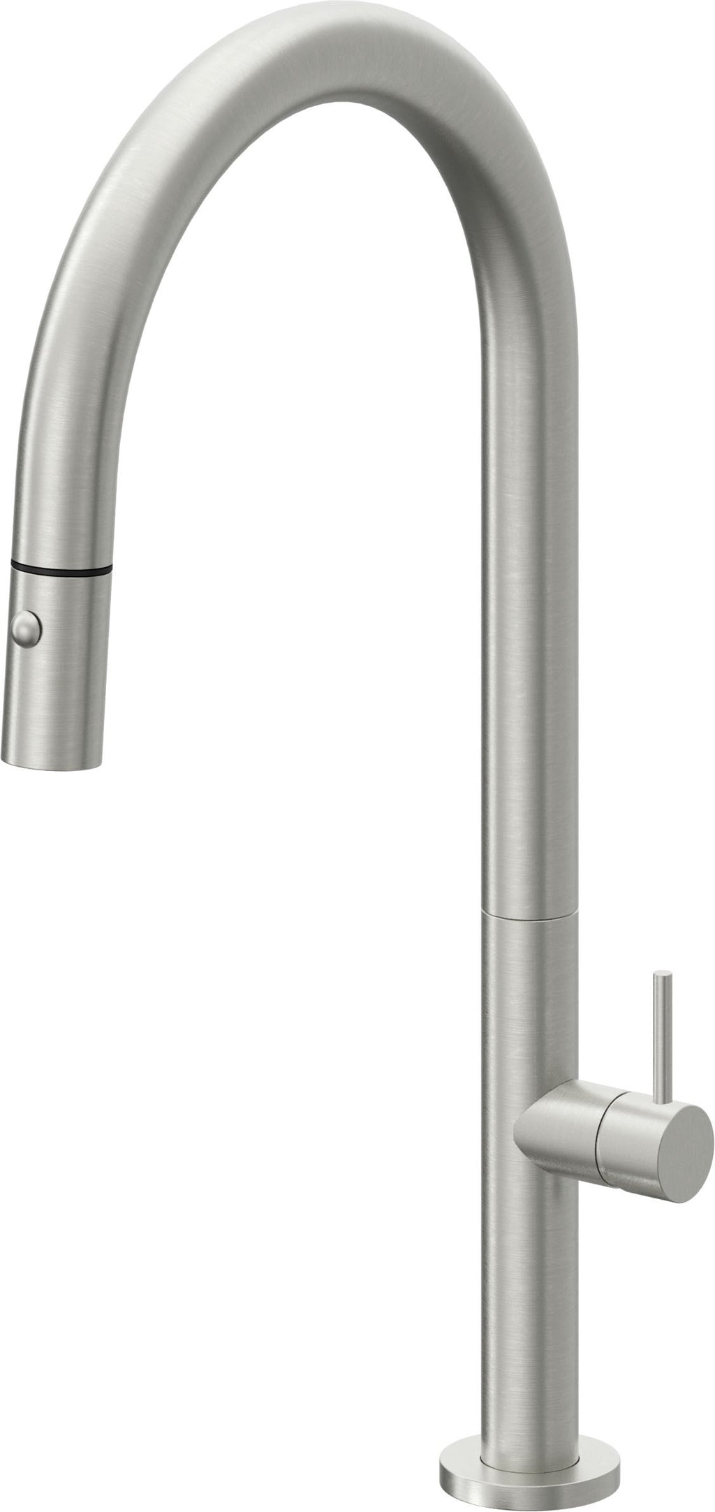 California Faucets Poetto Llave de Cocina Extraible Contemporanea con Rociador de Boton - Pico Alto en Arco - Cromo Satinado
