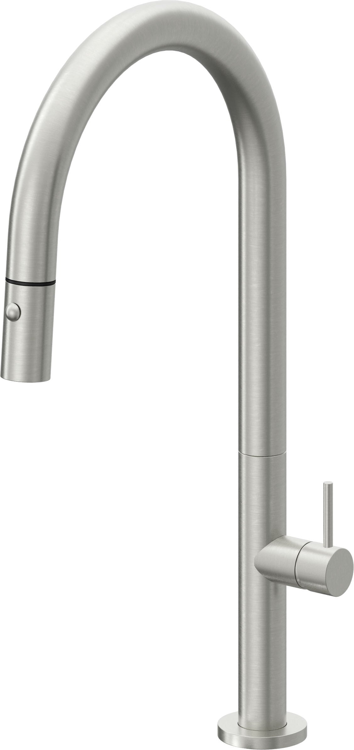 California Faucets Poetto Llave de Cocina Extraible Contemporanea con Rociador de Boton - Pico Alto en Arco - Cromo Satinado