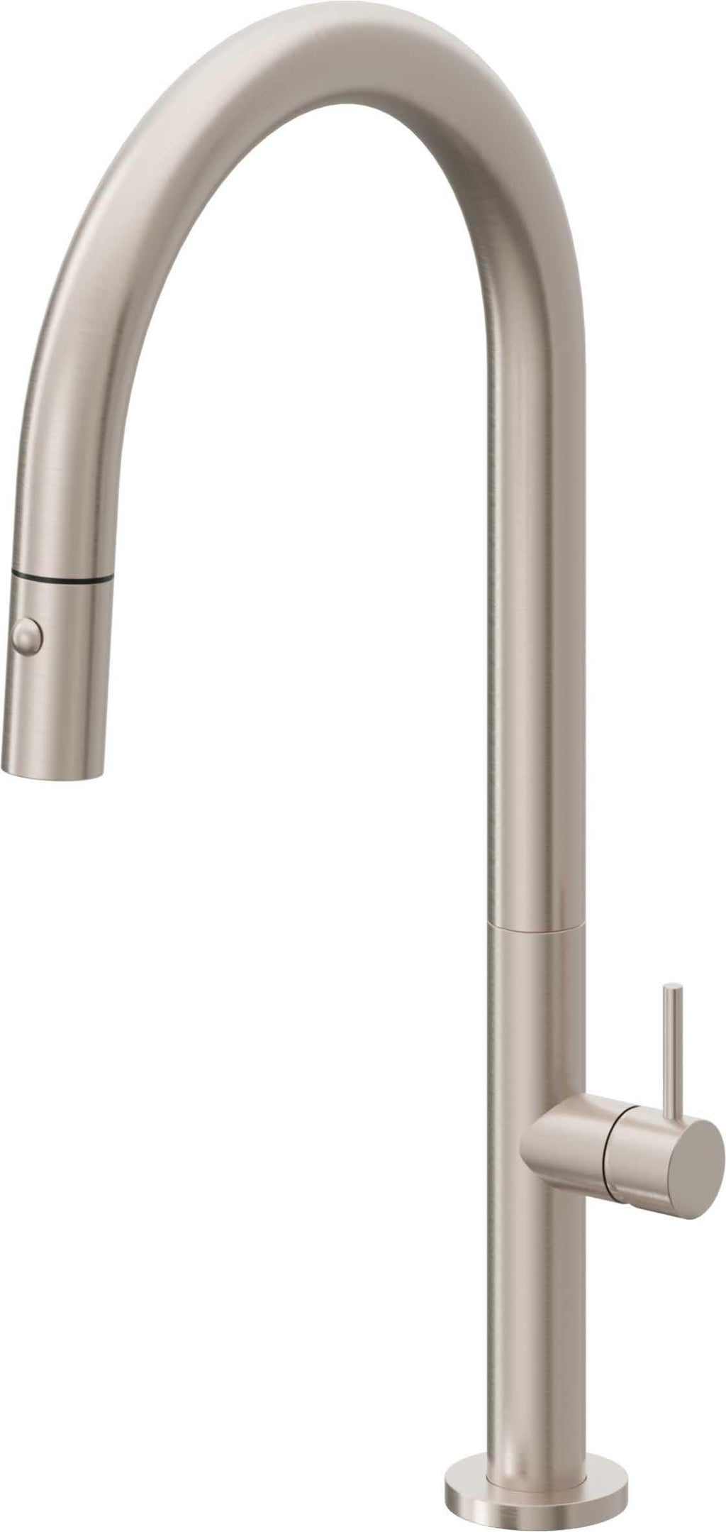 California Faucets Poetto Llave de Cocina Extraible Contemporanea con Rociador de Boton - Pico Alto en Arco - Níquel Satinado