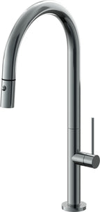 California Faucets Poetto Llave de Cocina Extraible Contemporanea con Rociador de Boton - Pico Alto en Arco - Níquel Negro