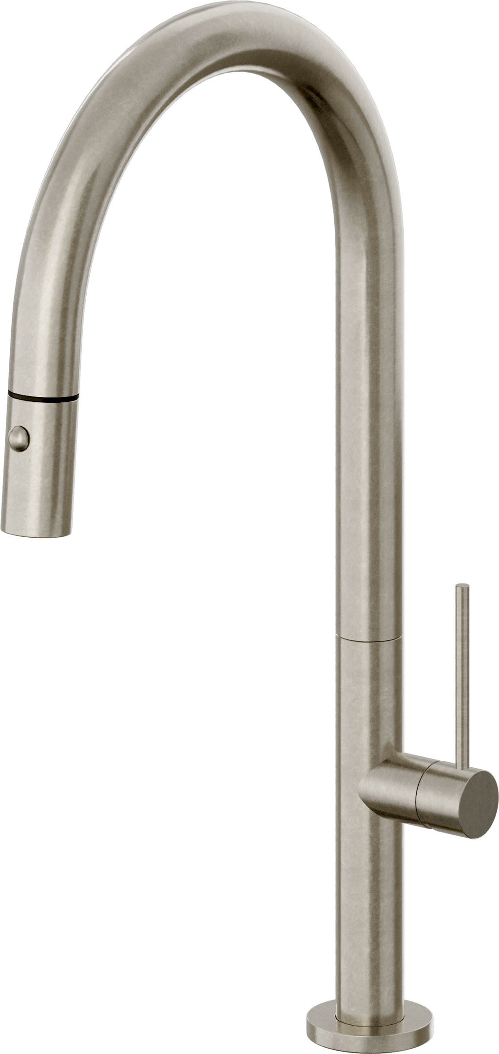 California Faucets Poetto Llave de Cocina Extraible Contemporanea con Rociador de Boton - Pico Alto en Arco - Níquel Bruñido