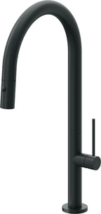California Faucets Poetto Llave de Cocina Extraible Contemporanea con Rociador de Boton - Pico Alto en Arco - Carbón