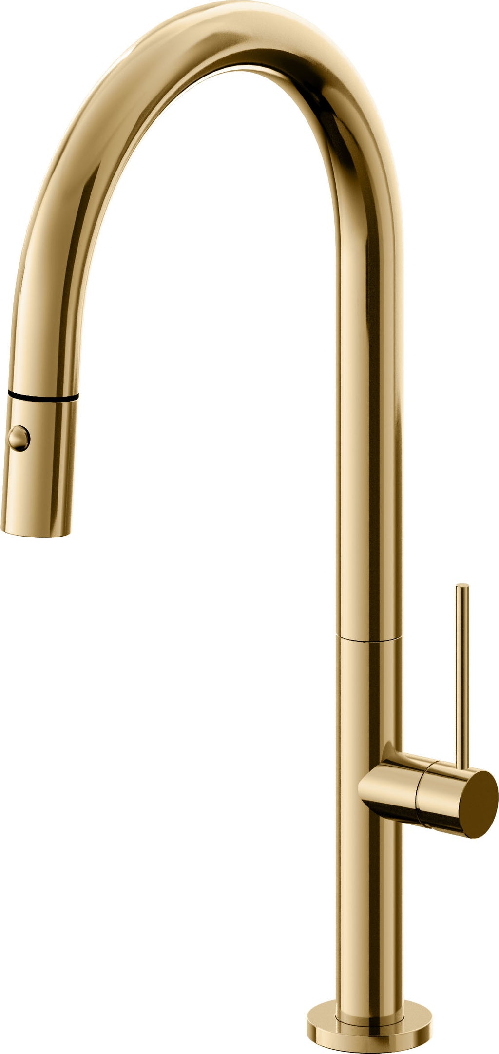 California Faucets Poetto Llave de Cocina Extraible Contemporanea con Rociador de Boton - Pico Alto en Arco - Oro Francés