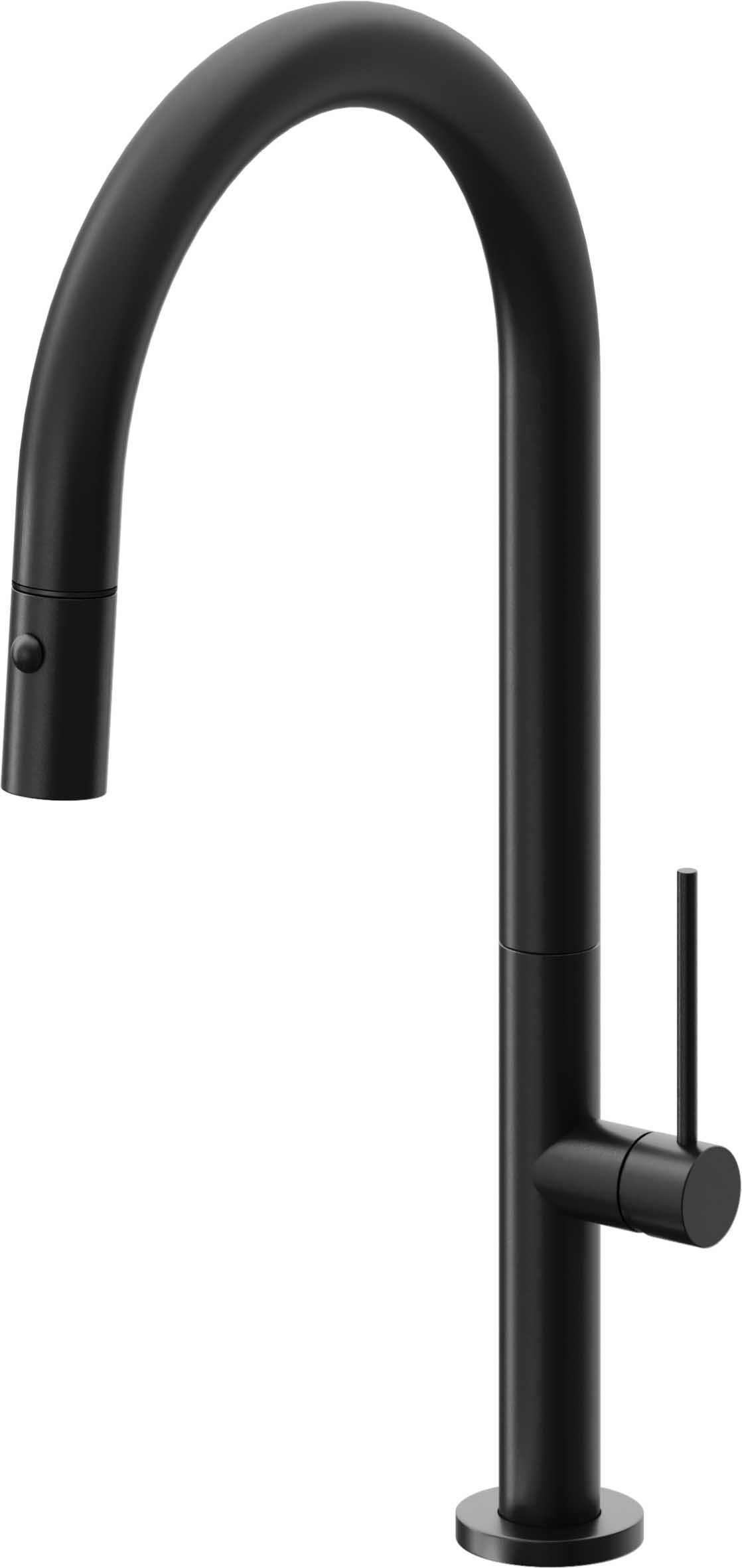 California Faucets Poetto Llave de Cocina Extraible Contemporanea con Rociador de Boton - Pico Alto en Arco - Negro Mate
