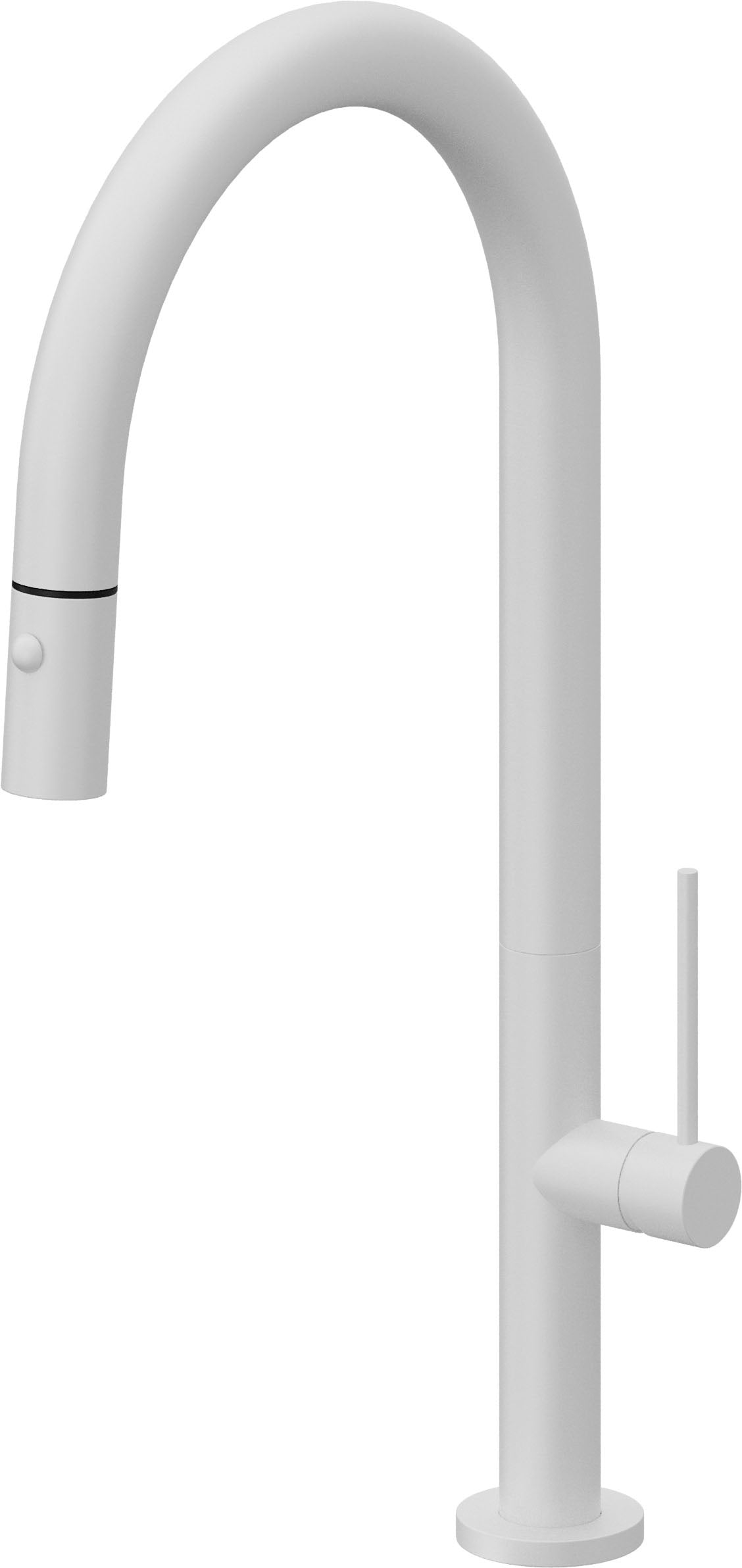 California Faucets Poetto Llave de Cocina Extraible Contemporanea con Rociador de Boton - Pico Alto en Arco - Blanco Mate