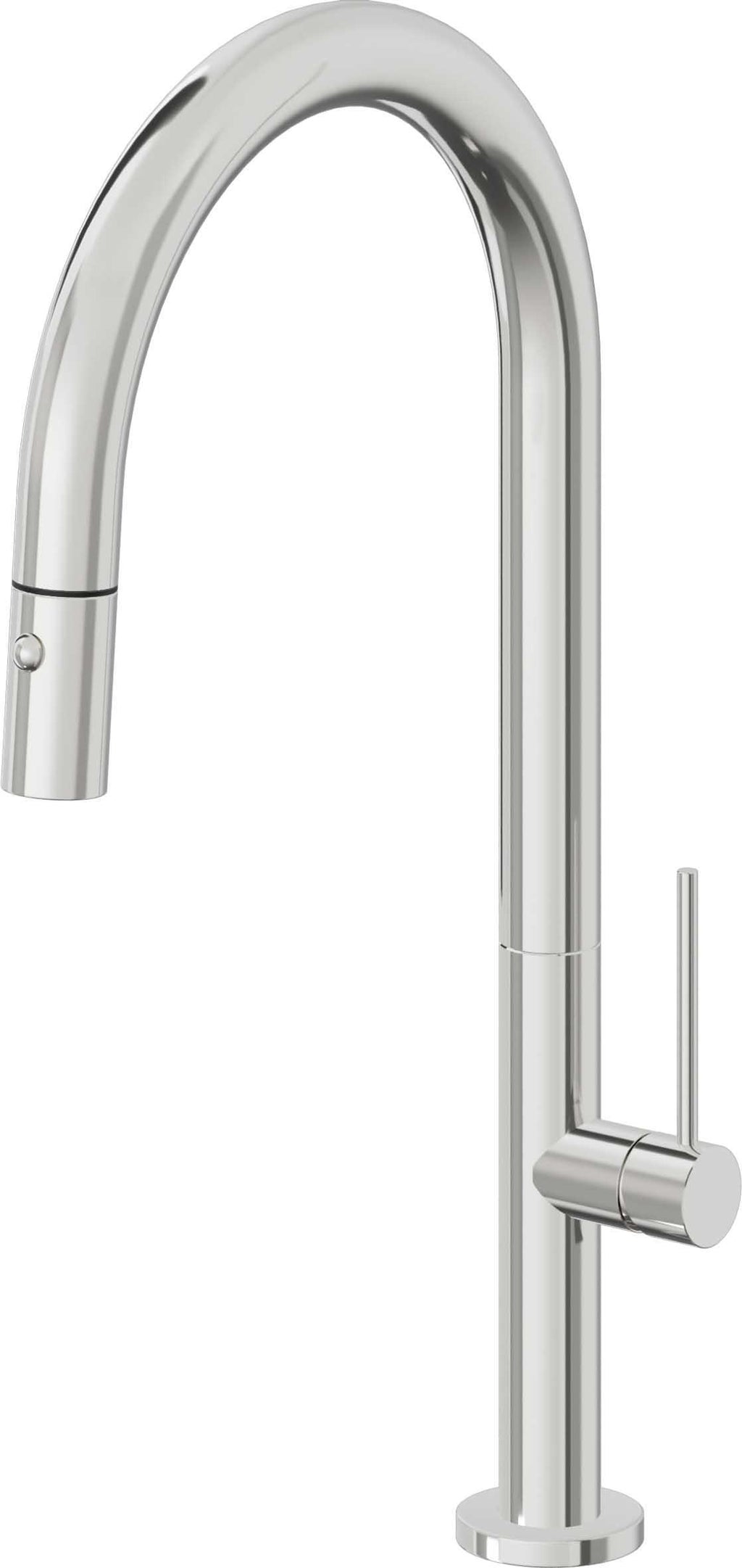 California Faucets Poetto Llave de Cocina Extraible Contemporanea con Rociador de Boton - Pico Alto en Arco - Cromo Pulido