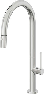 California Faucets Poetto Llave de Cocina Extraible Contemporanea con Rociador de Boton - Pico Alto en Arco - Cromo Pulido