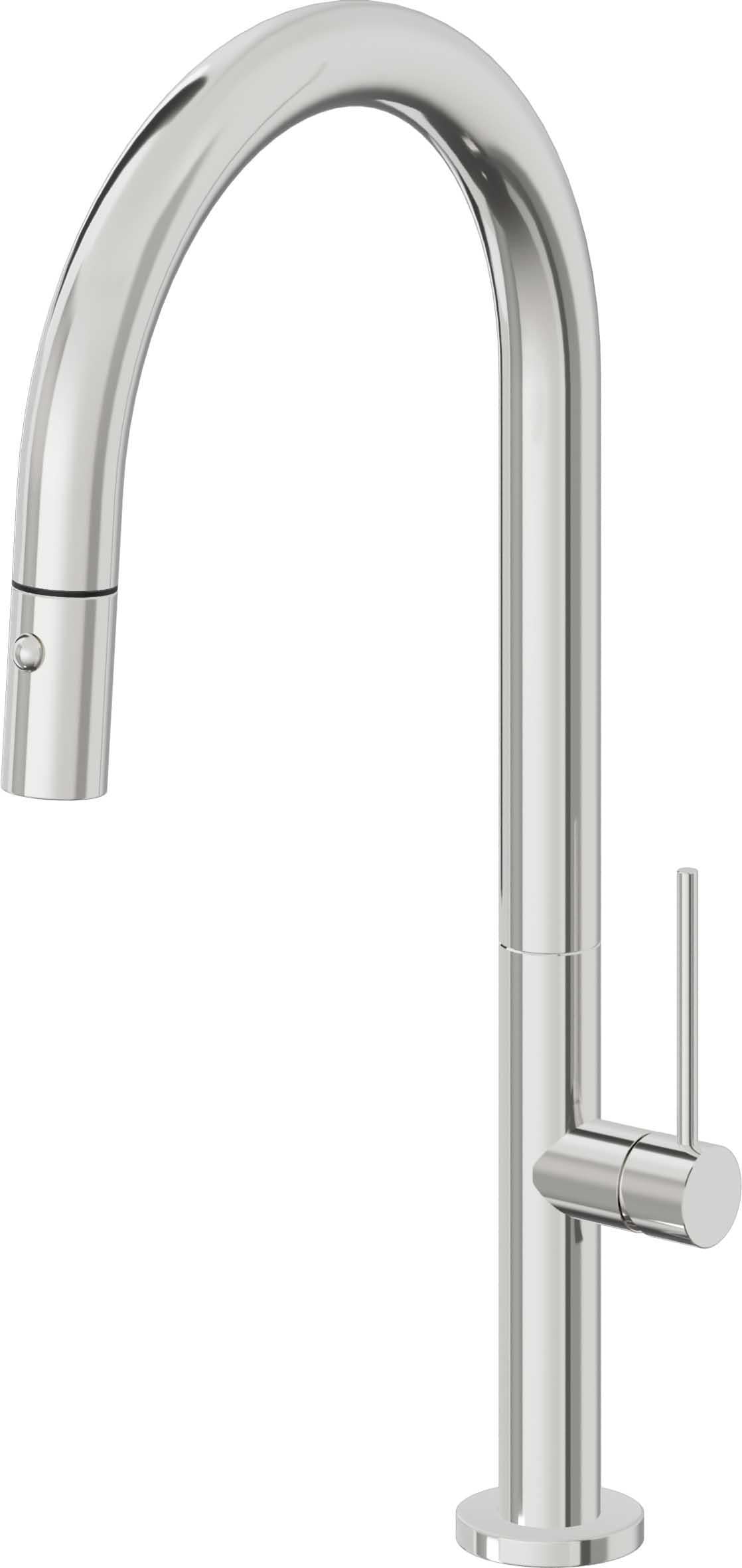 California Faucets Poetto Llave de Cocina Extraible Contemporanea con Rociador de Boton - Pico Alto en Arco - Cromo Pulido