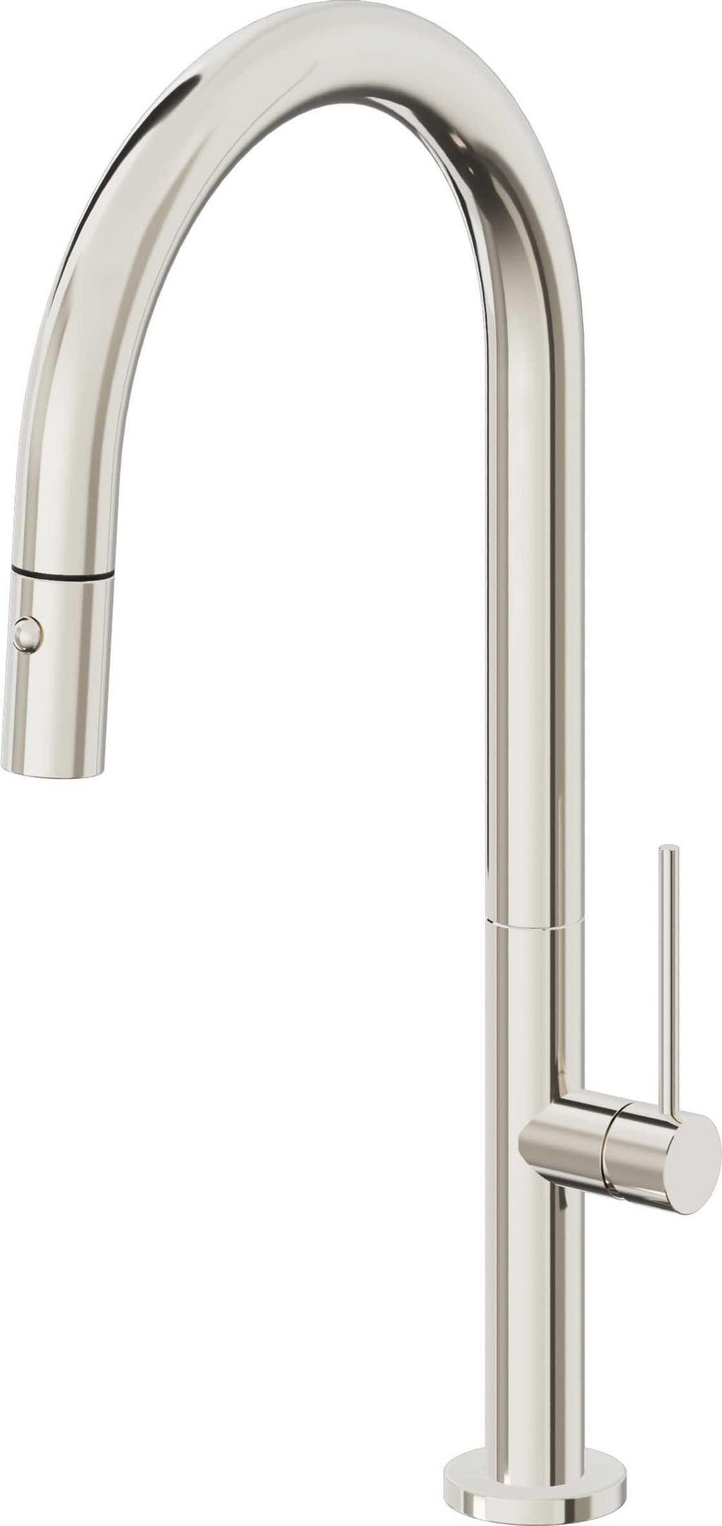 California Faucets Poetto Llave de Cocina Extraible Contemporanea con Rociador de Boton - Pico Alto en Arco - Níquel Pulido