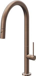 California Faucets Poetto Llave de Cocina Extraible Contemporanea con Rociador de Boton - Pico Alto en Arco - Bronce Satinado