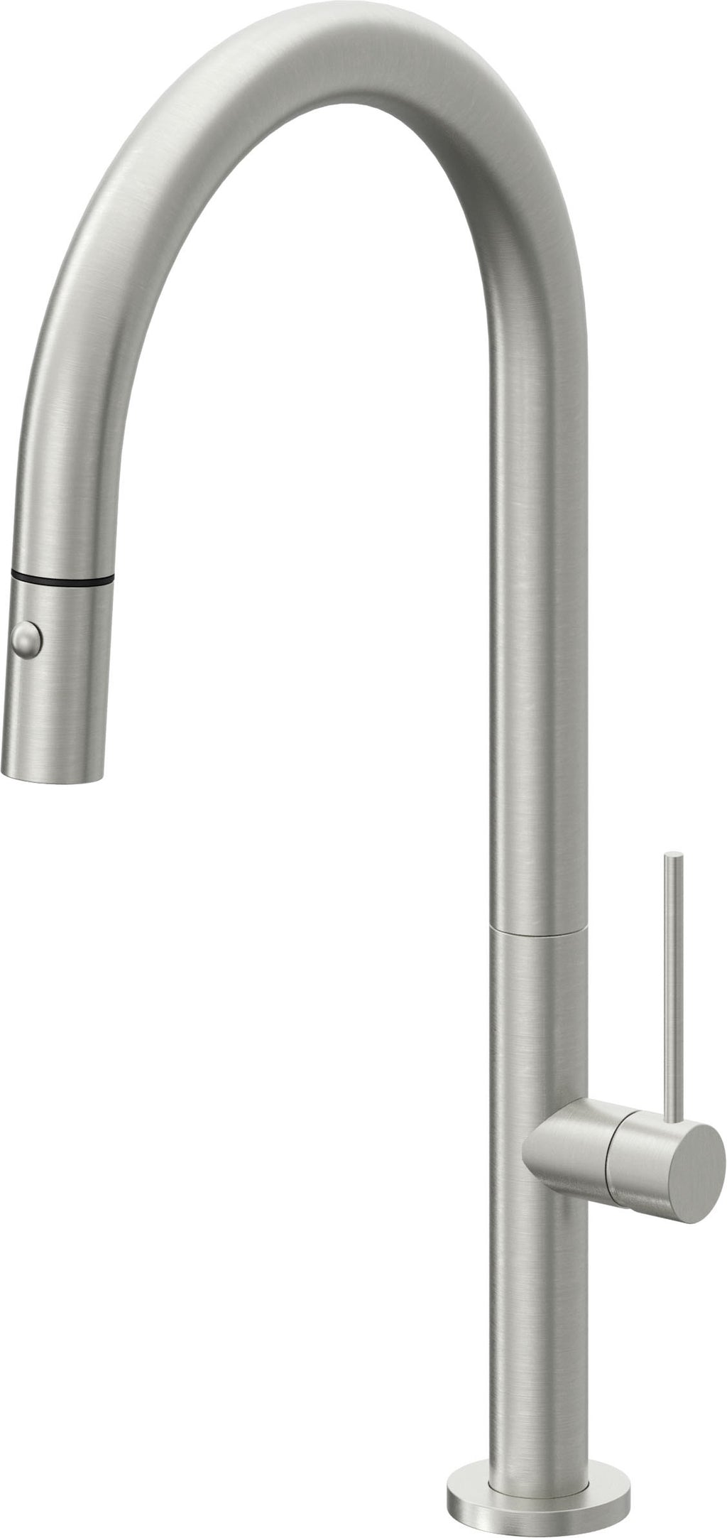 California Faucets Poetto Llave de Cocina Extraible Contemporanea con Rociador de Boton - Pico Alto en Arco - Cromo Satinado