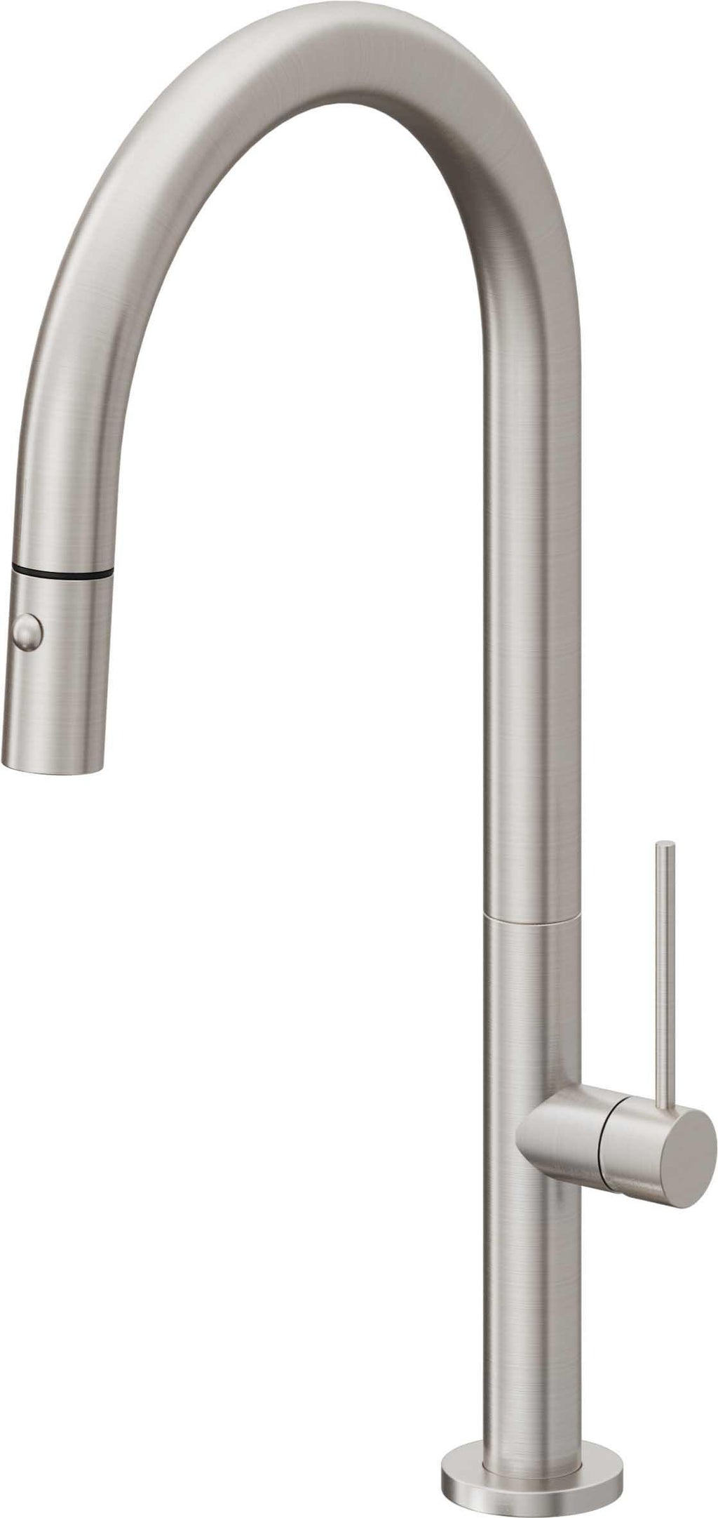California Faucets Poetto Llave de Cocina Extraible Contemporanea con Rociador de Boton - Pico Alto en Arco - Acero Inoxidable Ultra