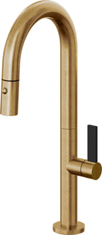 California Faucets Poetto Llave de Bar/Preparacion Extraible Contemporanea con Rociador de Boton - Latón Bruñido