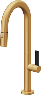 California Faucets Poetto Llave de Bar/Preparacion Extraible Contemporanea con Rociador de Boton - Oro Satinado de por Vida