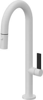 California Faucets Poetto Llave de Bar/Preparacion Extraible Contemporanea con Rociador de Boton - Blanco Mate