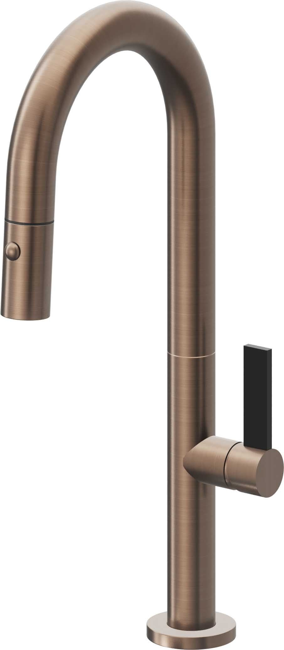 California Faucets Poetto Llave de Bar/Preparacion Extraible Contemporanea con Rociador de Boton - Bronce Satinado