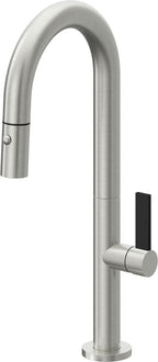 California Faucets Poetto Llave de Bar/Preparacion Extraible Contemporanea con Rociador de Boton - Cromo Satinado