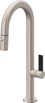California Faucets Poetto Llave de Bar/Preparacion Extraible Contemporanea con Rociador de Boton - Níquel Satinado