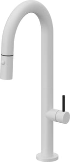 California Faucets Poetto Llave de Bar/Preparacion Extraible Contemporanea con Rociador de Boton - Blanco Mate