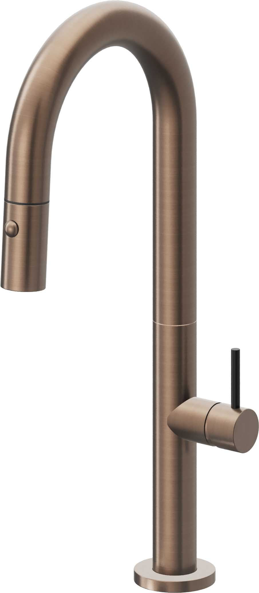California Faucets Poetto Llave de Bar/Preparacion Extraible Contemporanea con Rociador de Boton - Bronce Satinado