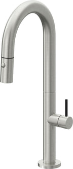 California Faucets Poetto Llave de Bar/Preparacion Extraible Contemporanea con Rociador de Boton - Cromo Satinado