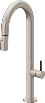 California Faucets Poetto Llave de Bar/Preparacion Extraible Contemporanea con Rociador de Boton - Níquel Satinado