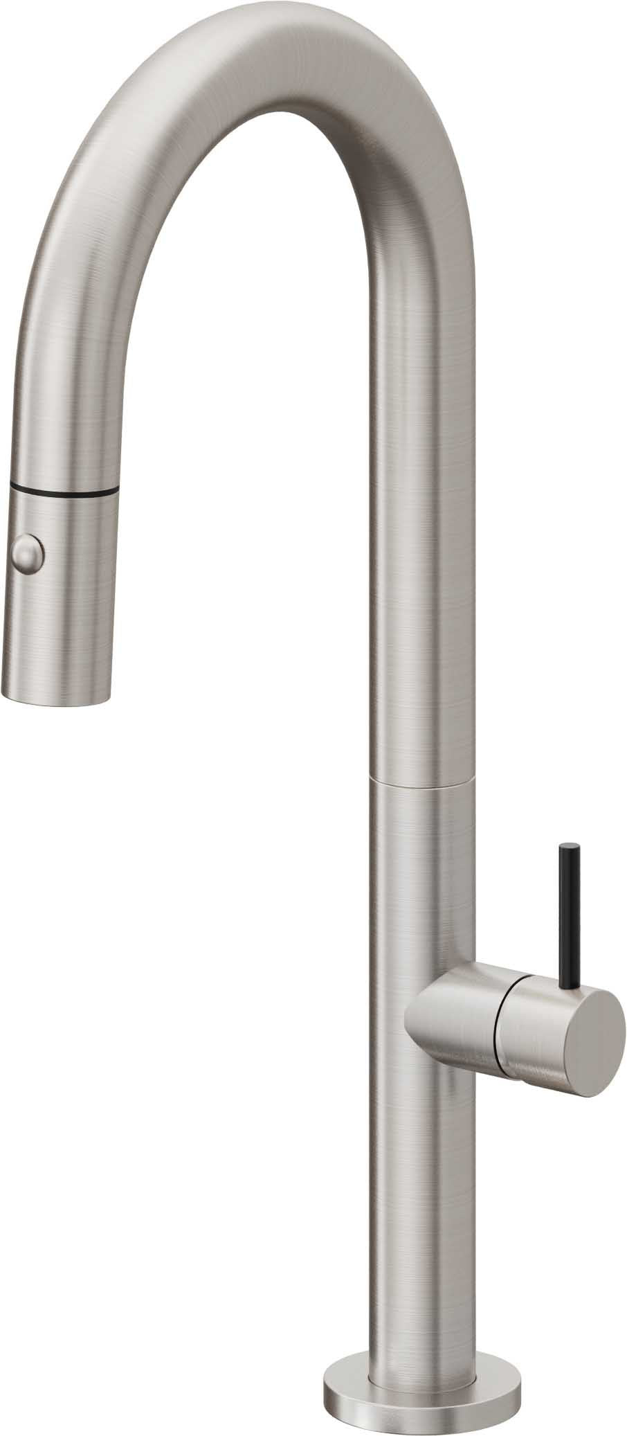 California Faucets Poetto Llave de Bar/Preparacion Extraible Contemporanea con Rociador de Boton - Acero Inoxidable Ultra