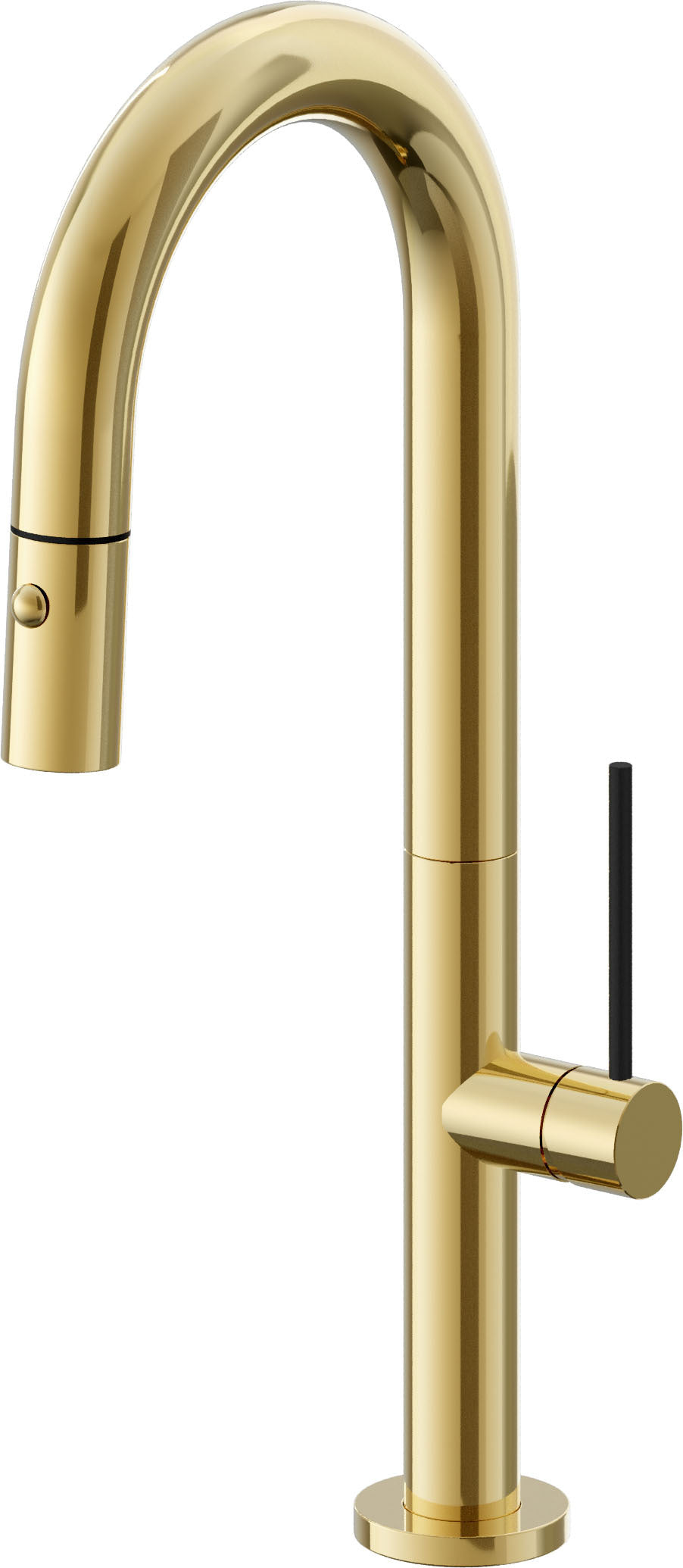 California Faucets Poetto Llave de Bar/Preparacion Extraible Contemporanea con Rociador de Boton - Oro Pulido de por Vida