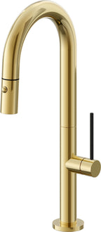 California Faucets Poetto Llave de Bar/Preparacion Extraible Contemporanea con Rociador de Boton - Oro Pulido de por Vida