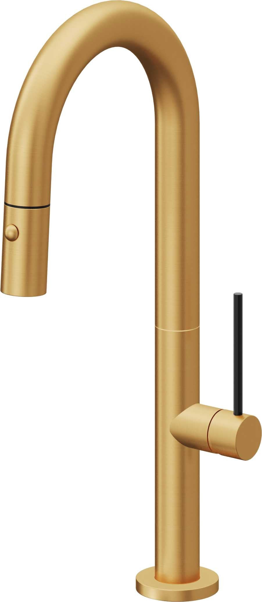 California Faucets Poetto Llave de Bar/Preparacion Extraible Contemporanea con Rociador de Boton - Oro Satinado de por Vida
