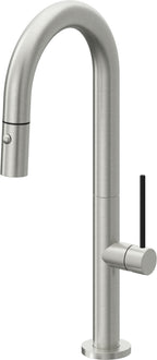 California Faucets Poetto Llave de Bar/Preparacion Extraible Contemporanea con Rociador de Boton - Cromo Satinado