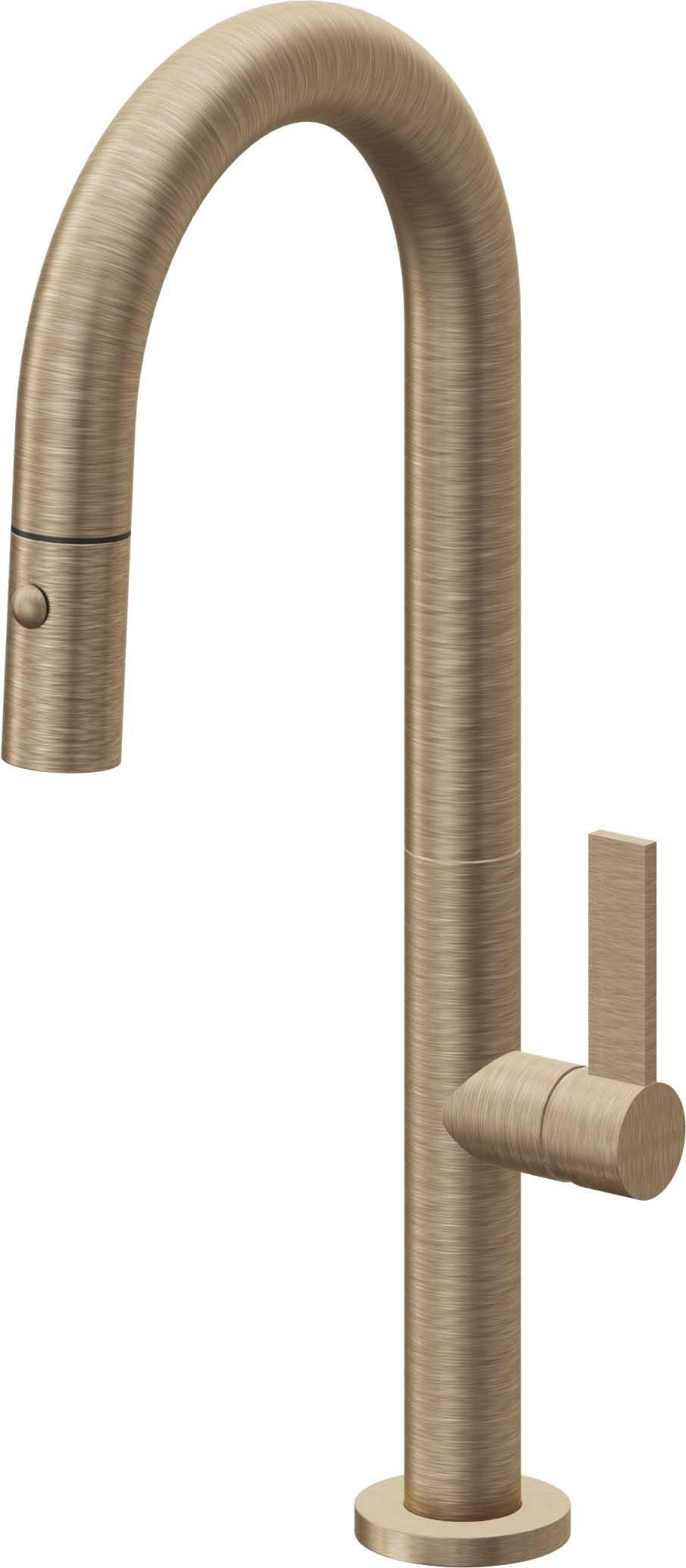 California Faucets Poetto Llave de Bar/Preparacion Extraible Contemporanea con Rociador de Boton - Latón Antiguo Mate