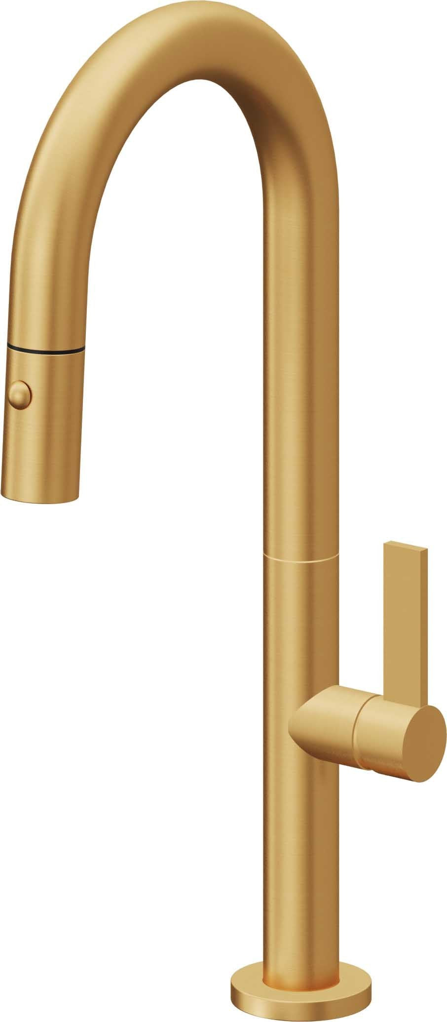 California Faucets Poetto Llave de Bar/Preparacion Extraible Contemporanea con Rociador de Boton - Oro Satinado de por Vida