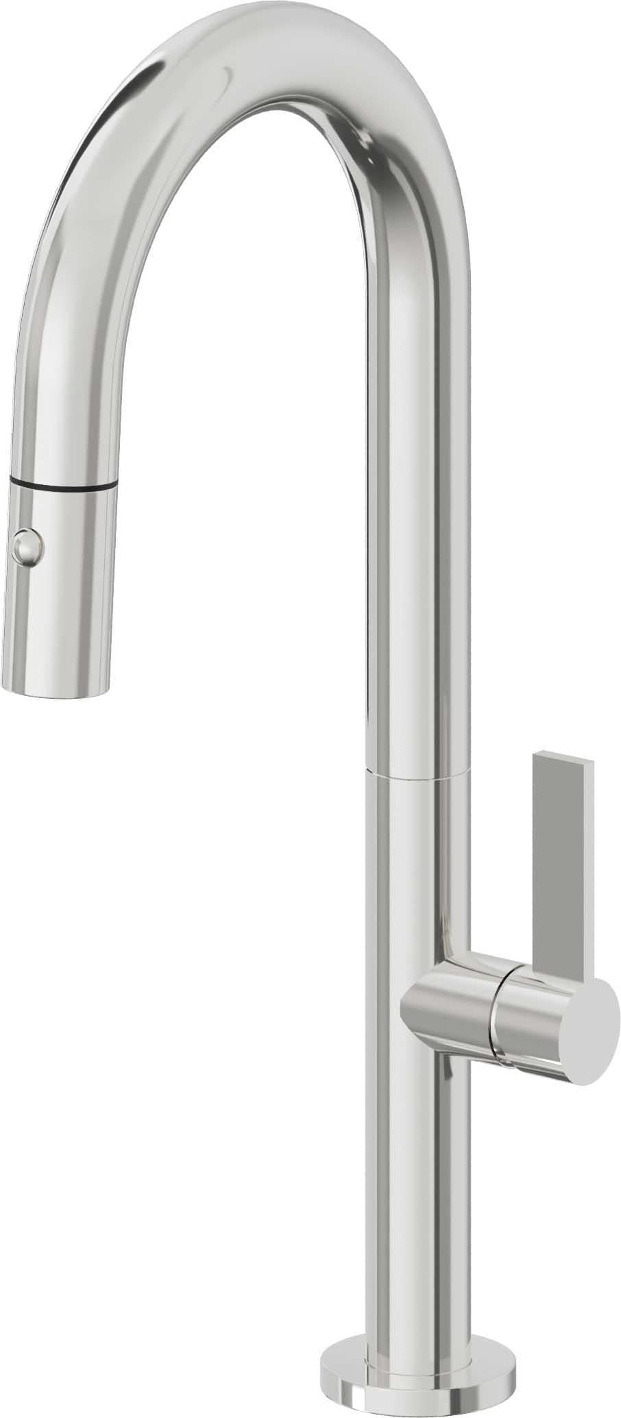 California Faucets Poetto Llave de Bar/Preparacion Extraible Contemporanea con Rociador de Boton - Cromo Pulido