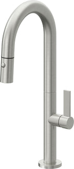 California Faucets Poetto Llave de Bar/Preparacion Extraible Contemporanea con Rociador de Boton - Cromo Satinado