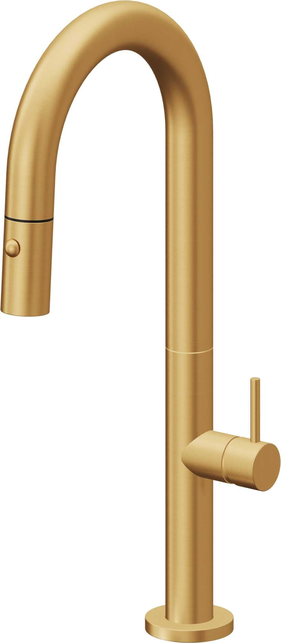California Faucets Poetto Llave de Bar/Preparacion Extraible Contemporanea con Rociador de Boton - Oro Satinado de por Vida