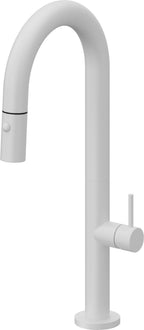 California Faucets Poetto Llave de Bar/Preparacion Extraible Contemporanea con Rociador de Boton - Blanco Mate