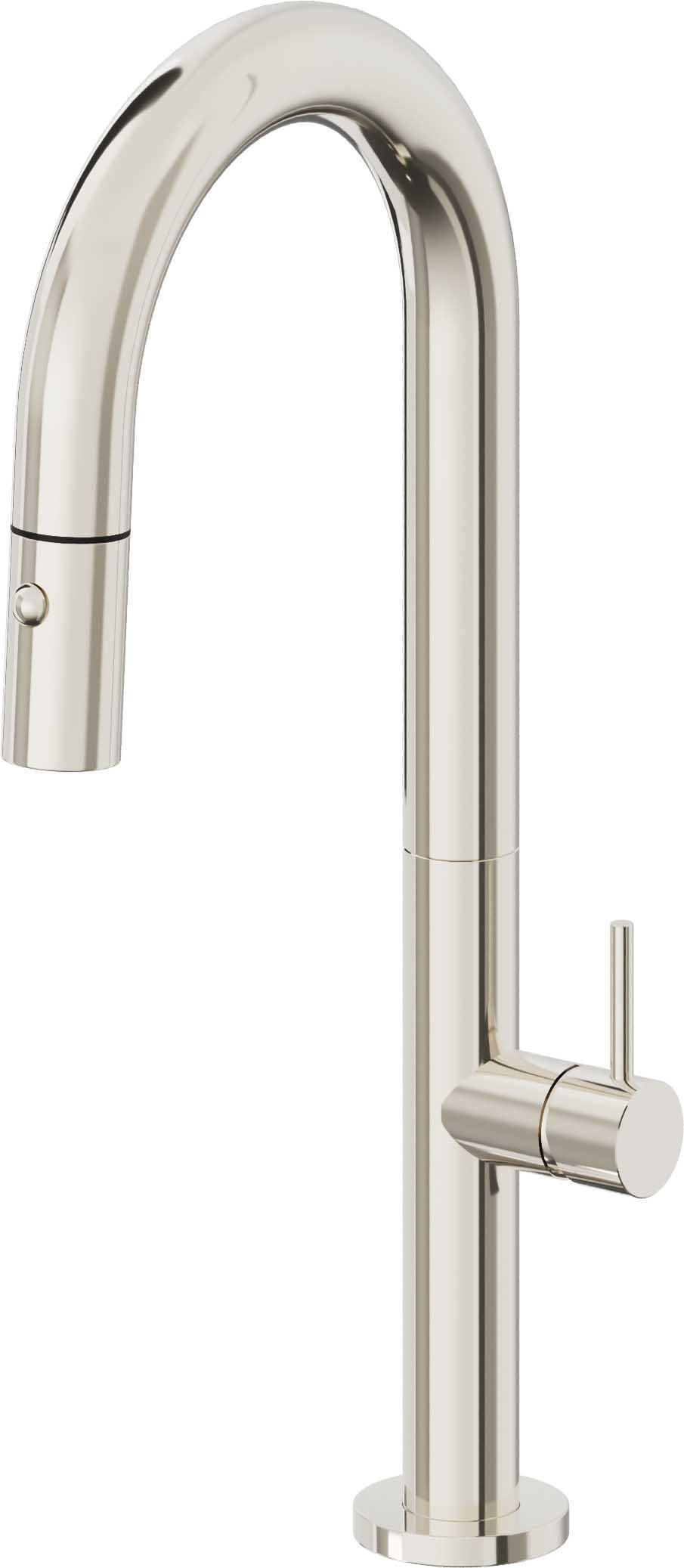 California Faucets Poetto Llave de Bar/Preparacion Extraible Contemporanea con Rociador de Boton - Níquel Pulido