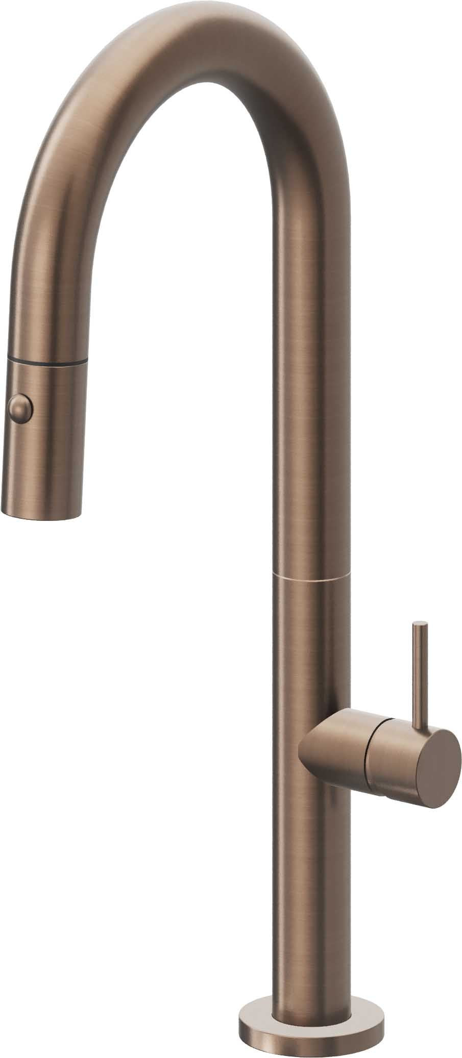 California Faucets Poetto Llave de Bar/Preparacion Extraible Contemporanea con Rociador de Boton - Bronce Satinado