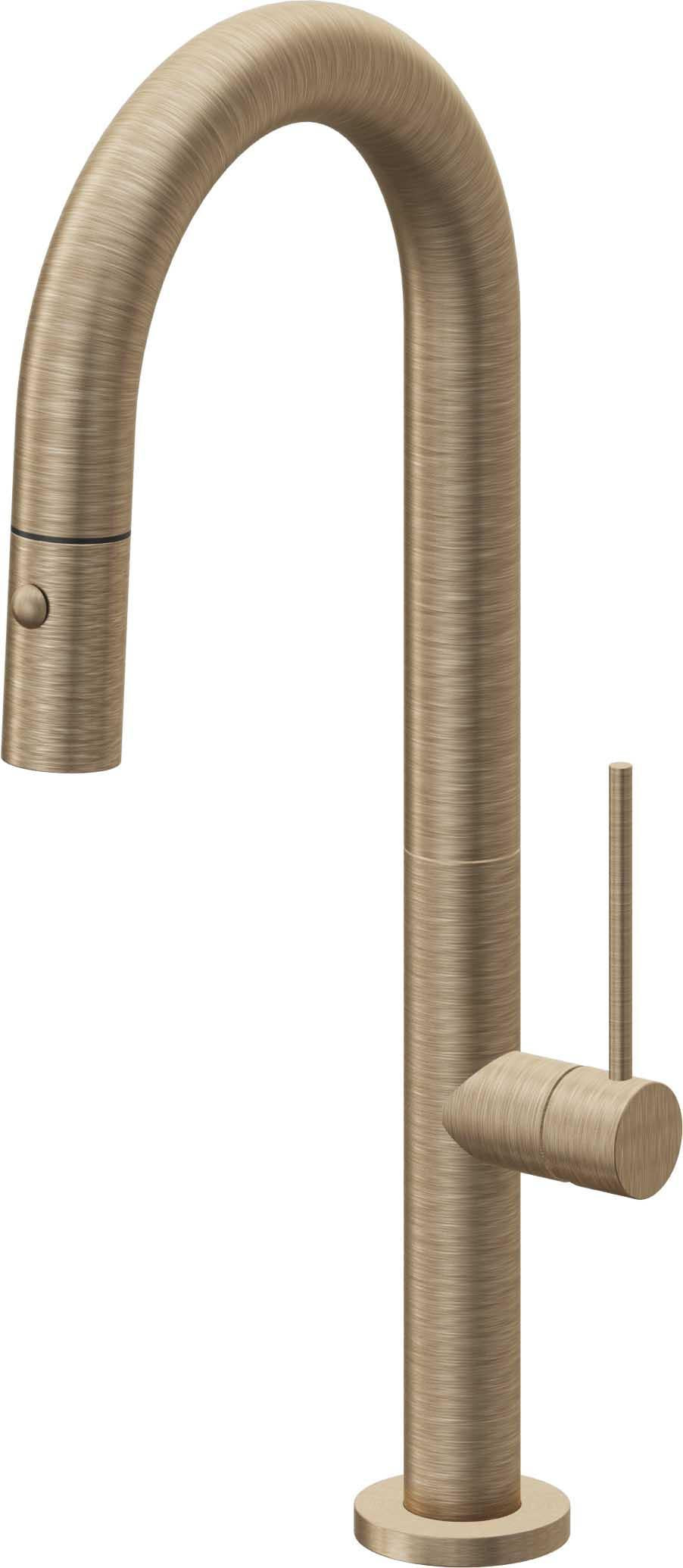 California Faucets Poetto Llave de Bar/Preparacion Extraible Contemporanea con Rociador de Boton - Latón Antiguo Mate