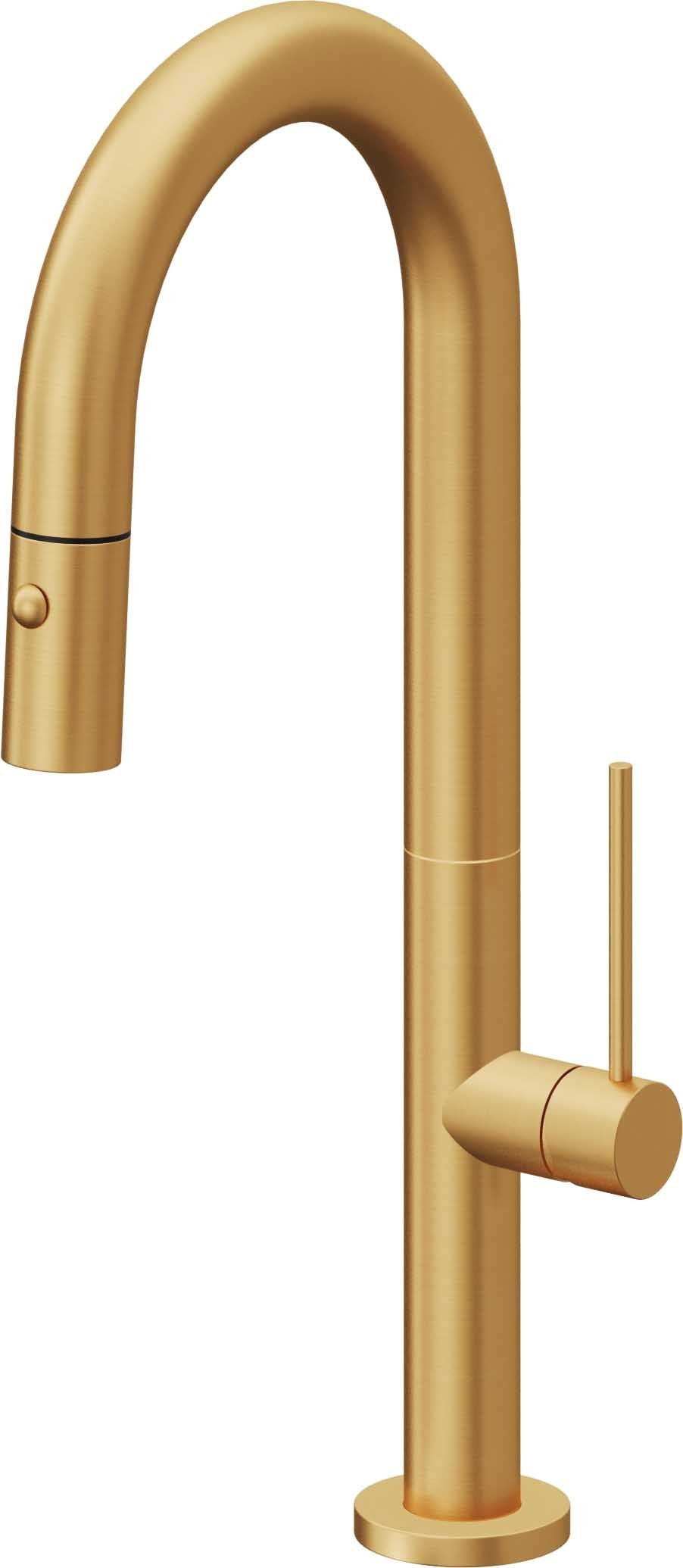 California Faucets Poetto Llave de Bar/Preparacion Extraible Contemporanea con Rociador de Boton - Oro Satinado de por Vida