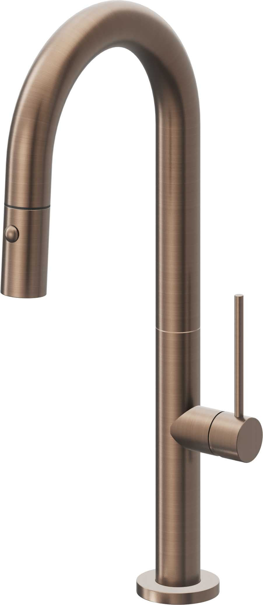 California Faucets Poetto Llave de Bar/Preparacion Extraible Contemporanea con Rociador de Boton - Bronce Satinado