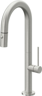 California Faucets Poetto Llave de Bar/Preparacion Extraible Contemporanea con Rociador de Boton - Cromo Satinado